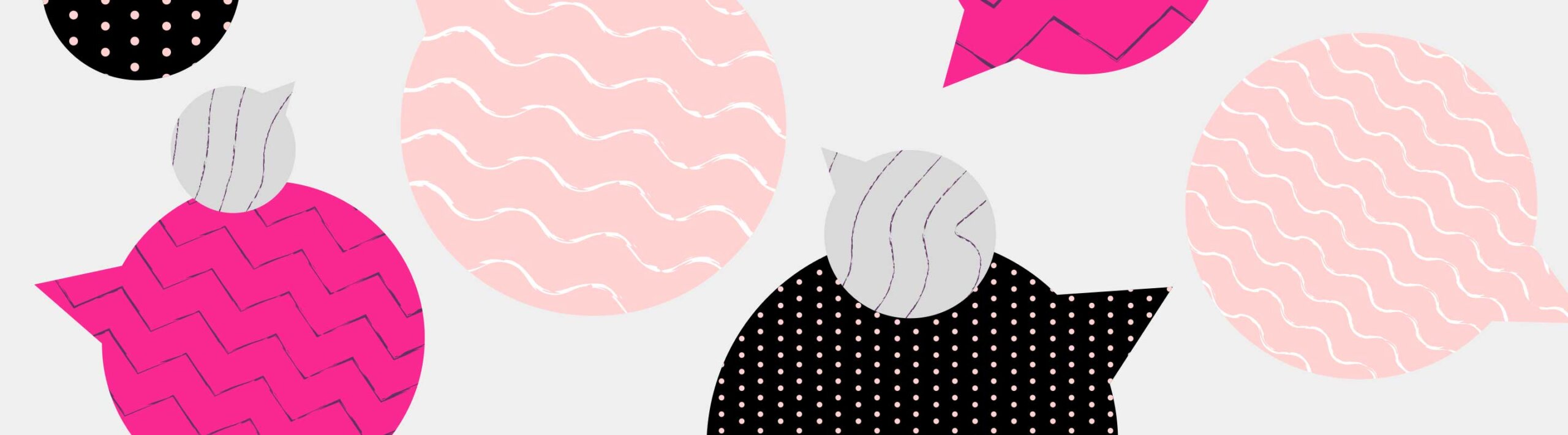 A number of word bubbles in various colours and textures.