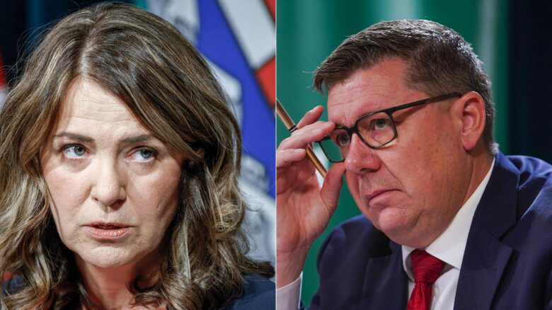 Side by side images of Danielle Smith and Scott Moe