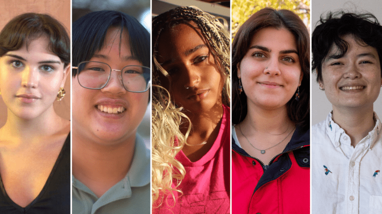 Headshots of Victoria Hincapie Gomez, Jacob Aron Leung, Cris Nippard, Ghazal Azizi and Alice Boyle
